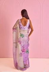 Preferable Soft Organza Purple Color Designer Saree